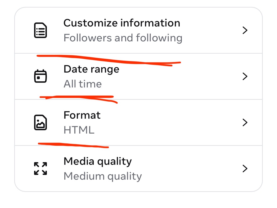 Customize information screen with Date range set to All time and Format set to HTML